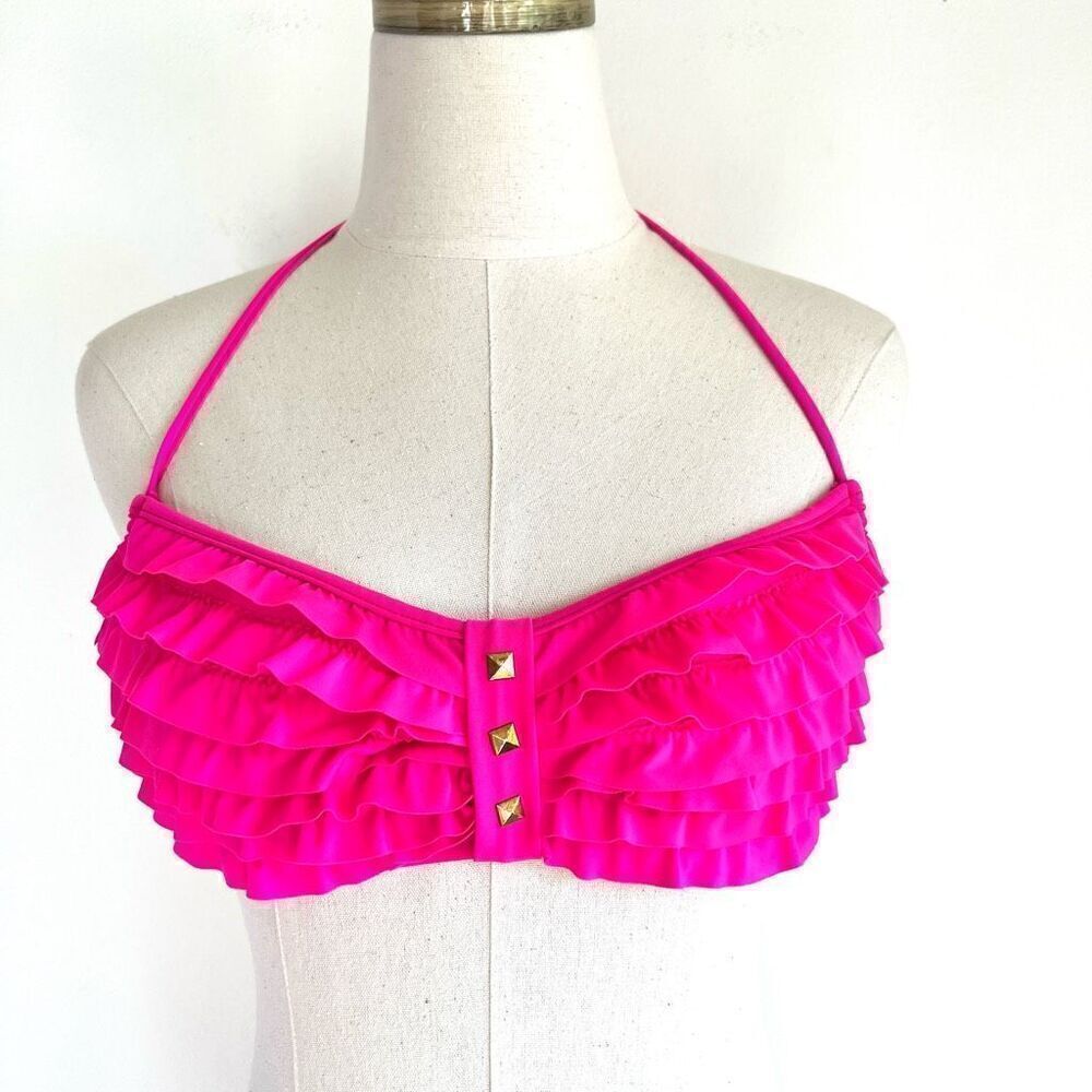 Ingear Hot Pink Ruffled Bikini Swimsuit Top Size Medium Playful Beach Summer Vib